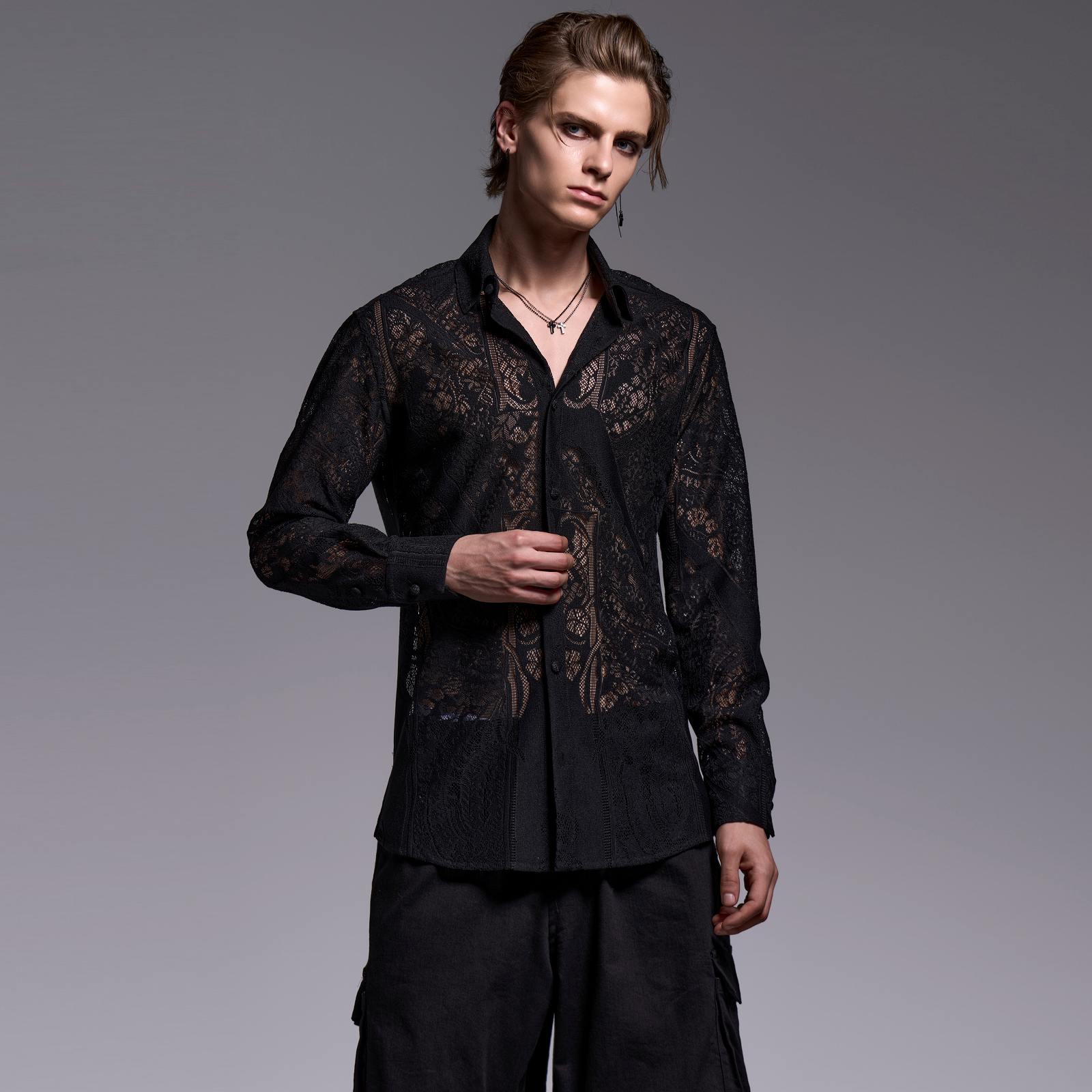 予約品】kiryuyrik(キリュウキリュウ) CROSS-Lace Shirt/BLACK