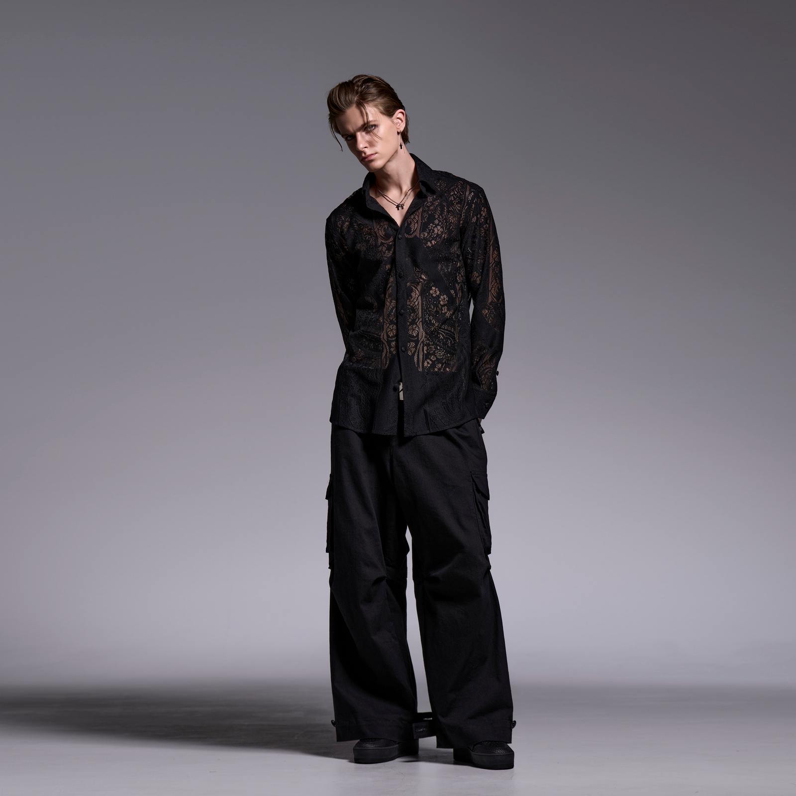 予約品】kiryuyrik(キリュウキリュウ) CROSS-Lace Shirt/BLACK