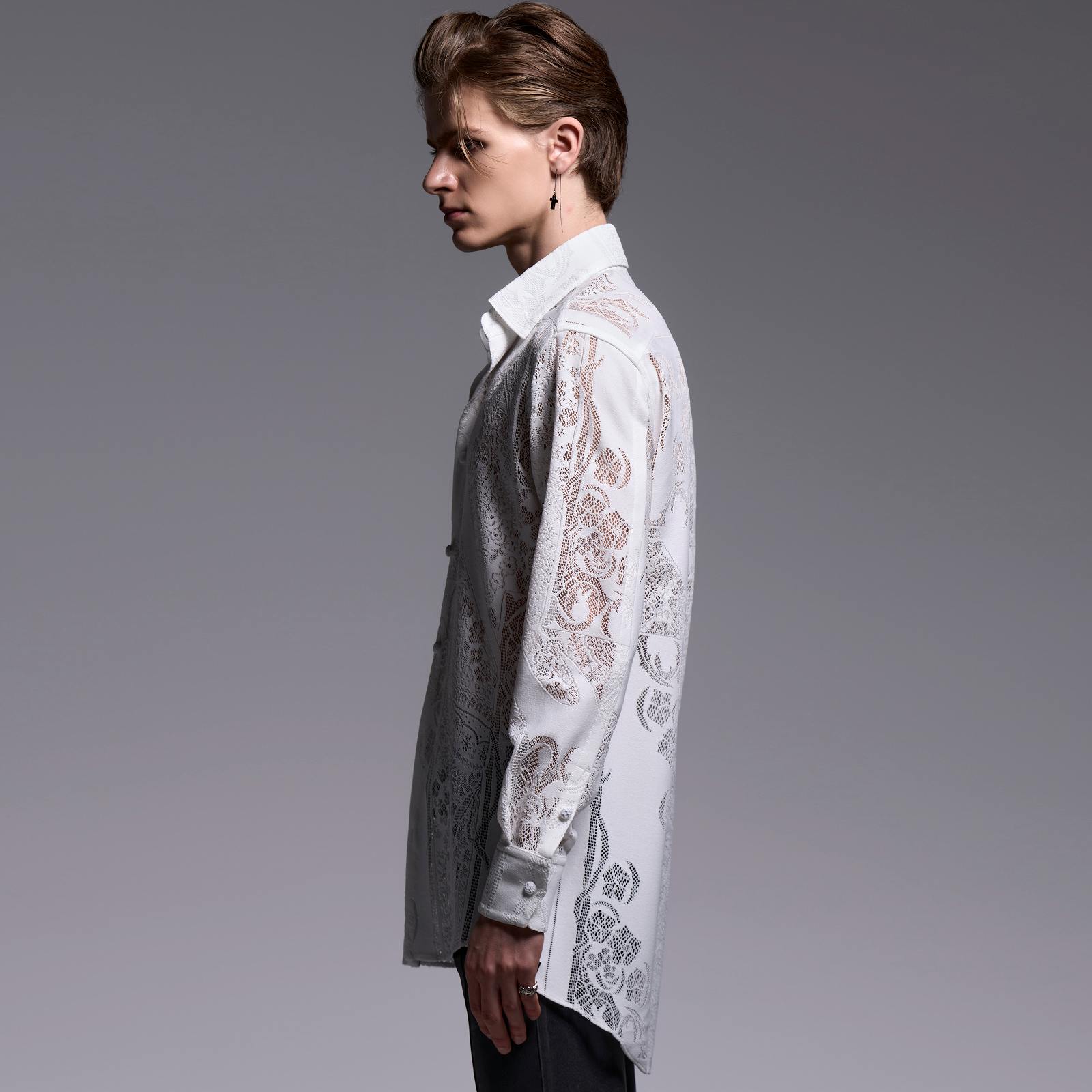 予約品】kiryuyrik(キリュウキリュウ) CROSS-Lace Shirt/WHITE