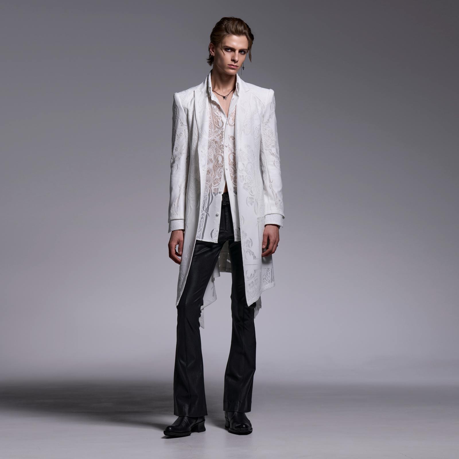 予約品】kiryuyrik(キリュウキリュウ) CROSS-Lace Shirt/WHITE