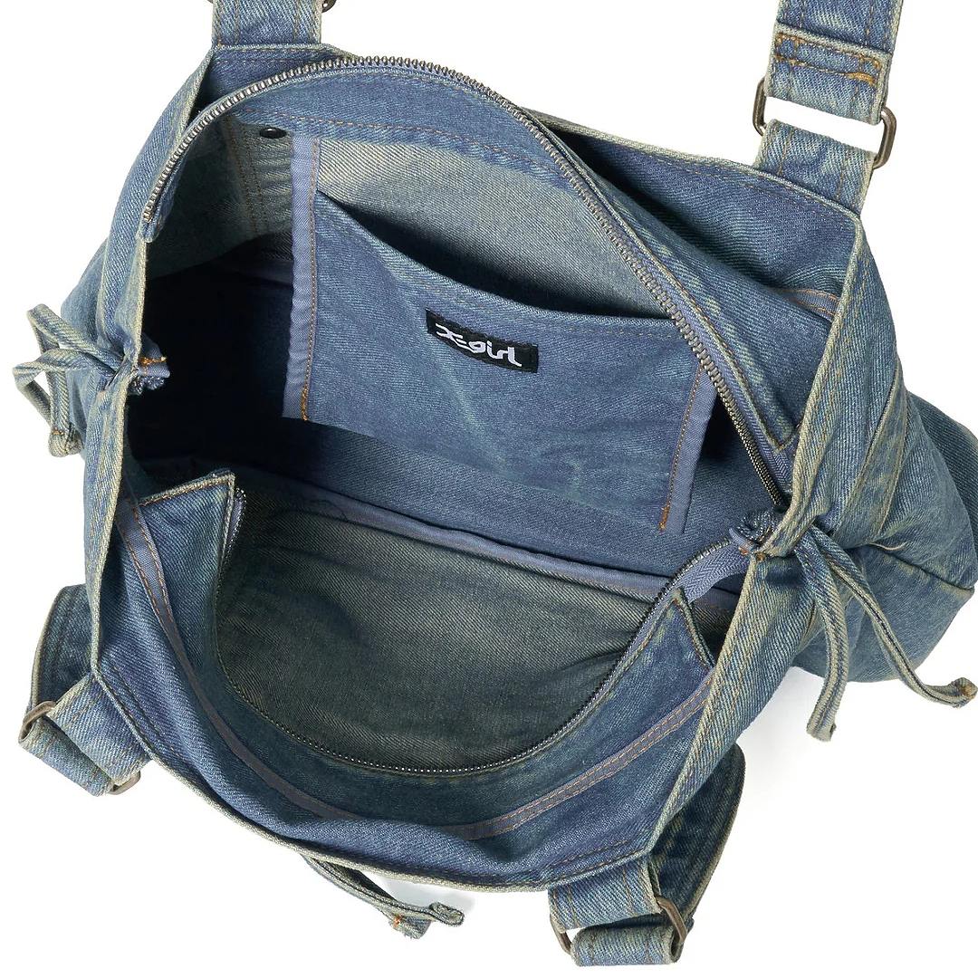 X-girl(エックスガール) FADED MILLS LOGO SQUARE BAG / LtINDIGO | X