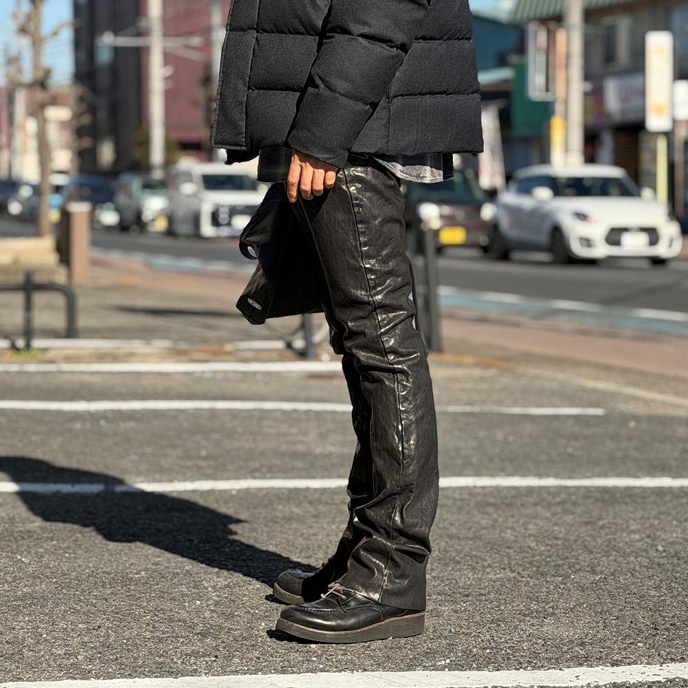 BACKLASH ITALY SHOULDER パンツ ブラック ISAMU KATAYAMA BACKLASH exclusive TIGHT STRAIGHT LEATHER PANTS