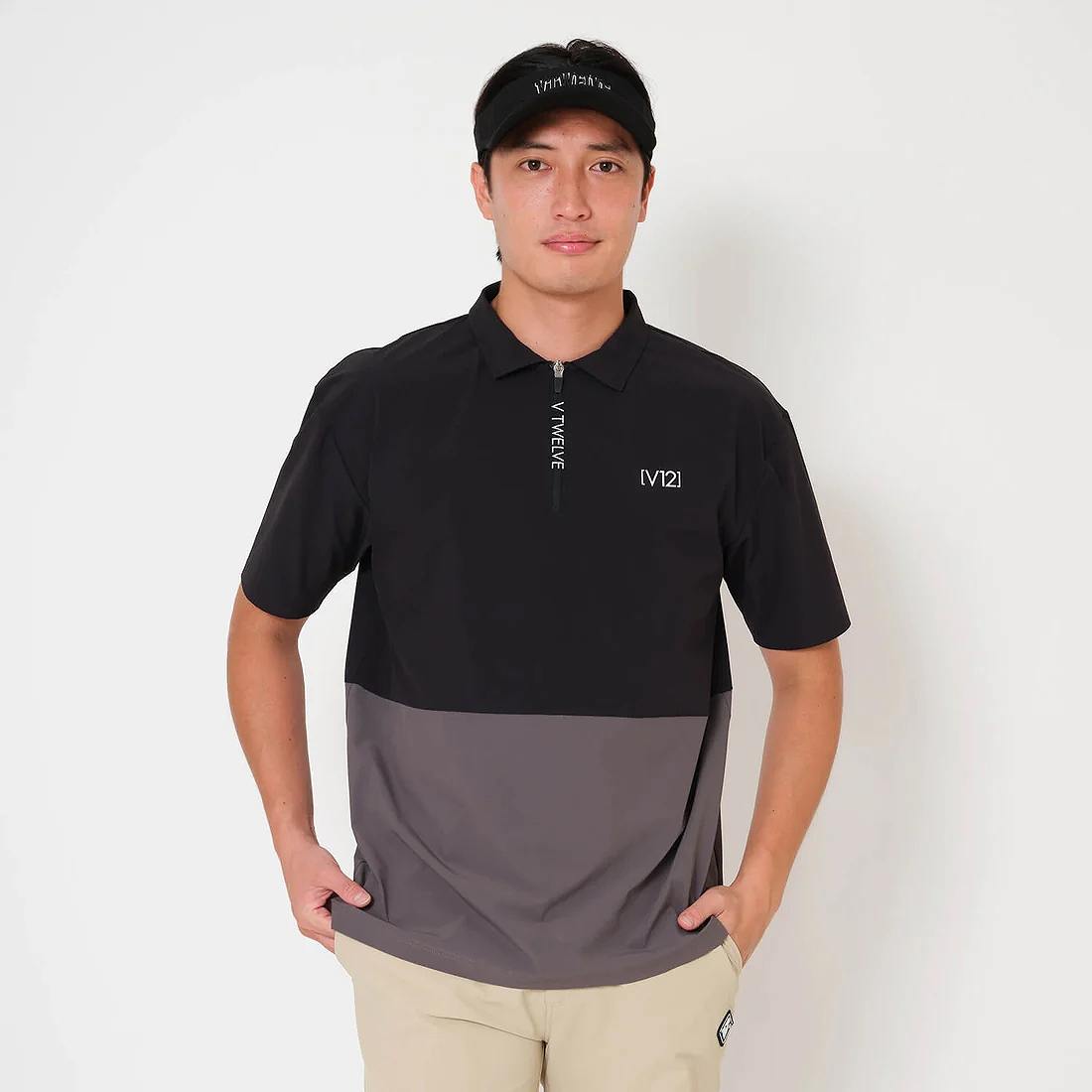 V12(ブィ・トゥエルブ)EXP ZIP POLO メンズ ポロシャツ / BLACK(19