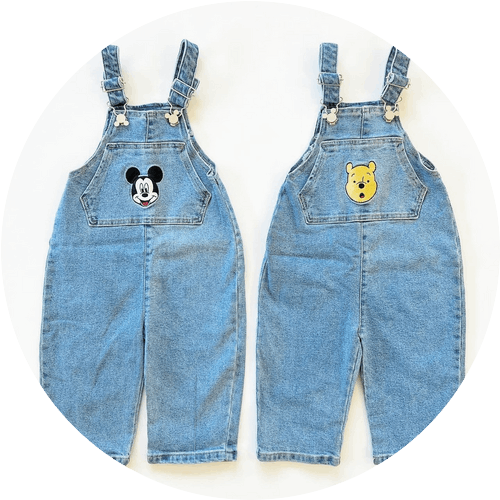 90-120サイズ[即納]   ミッキーandプー　デニムサロペット (Kitsch Kitsch)