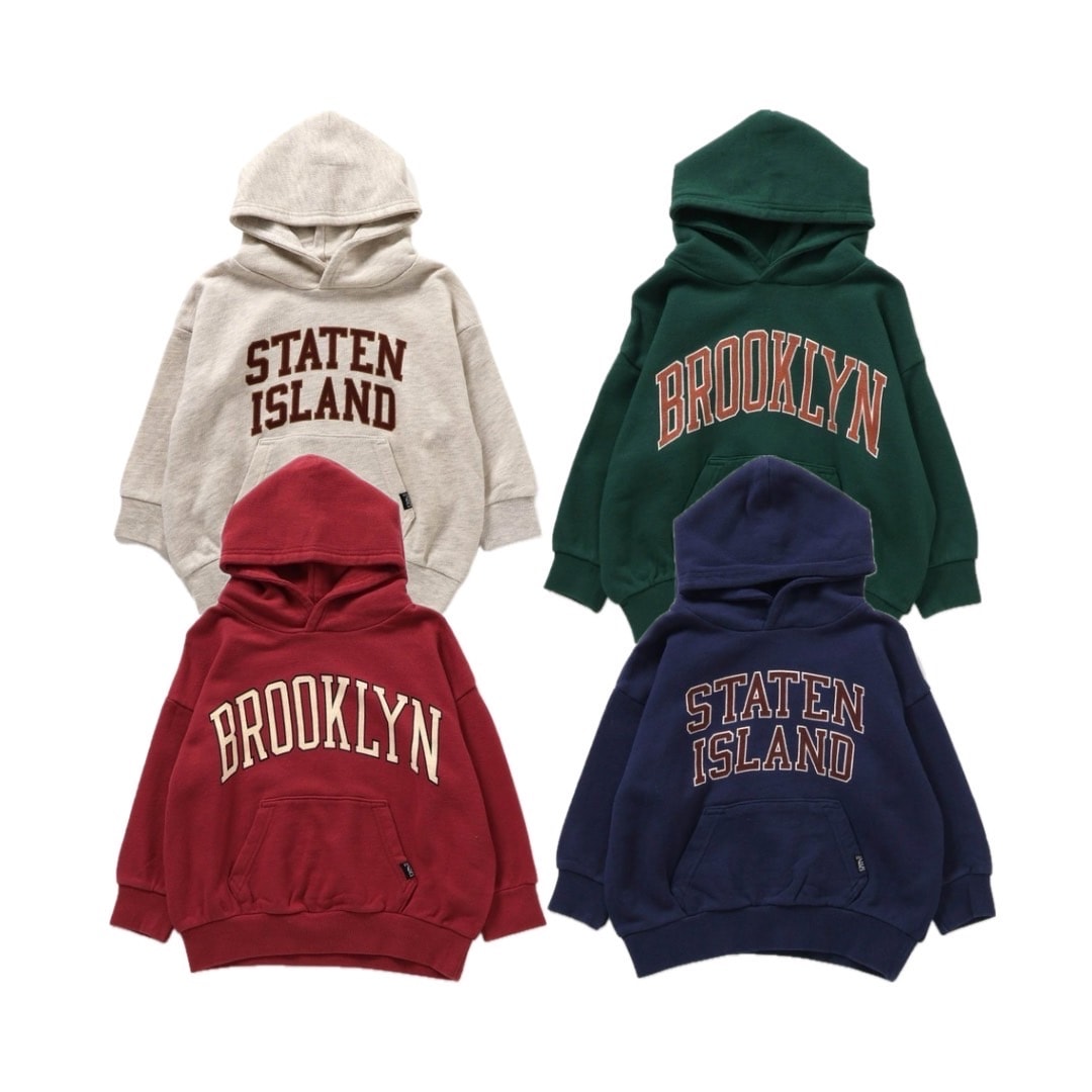 80-140size [即納]   【リンク】4色2柄カレッジフーディー  (BREEZE)