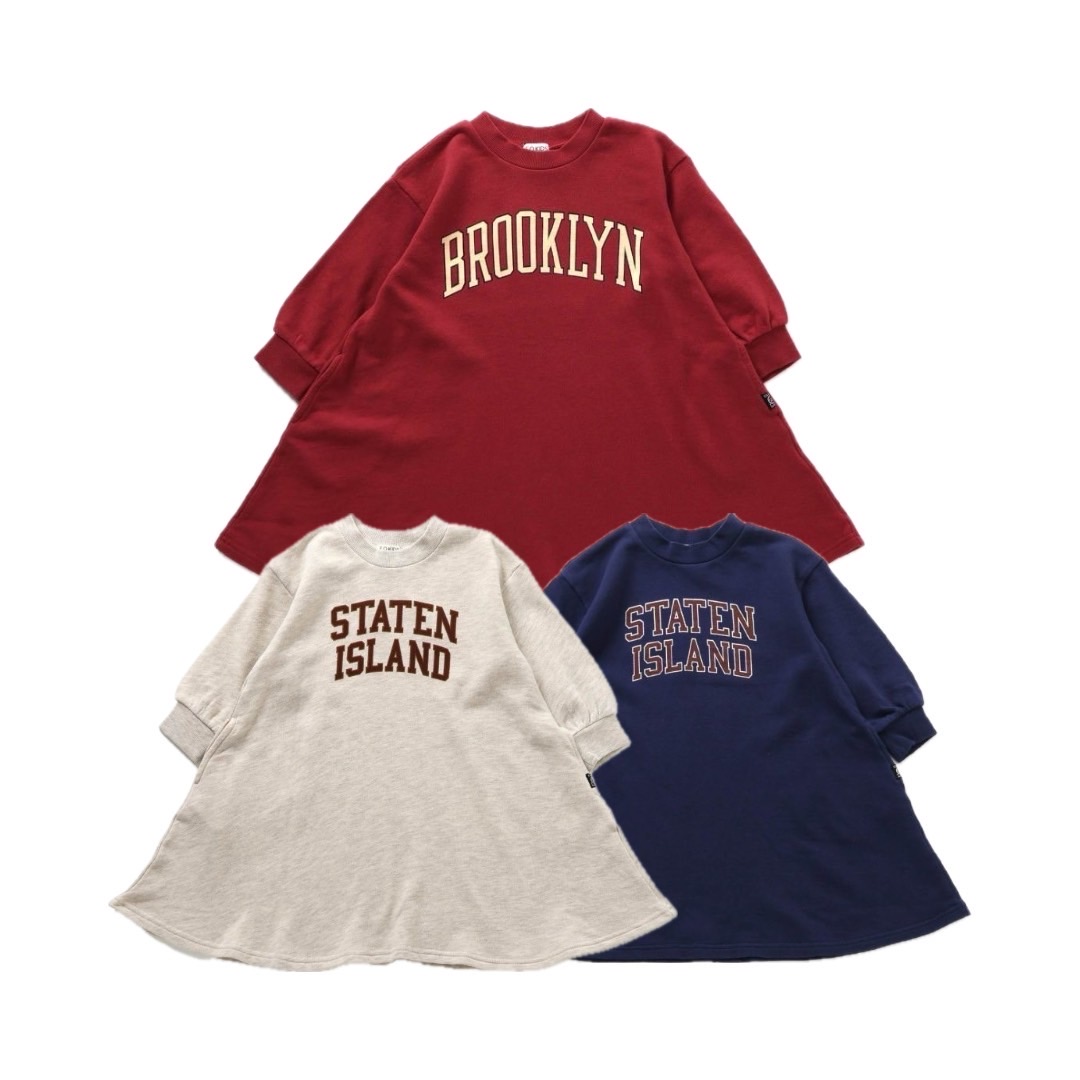 80-140size [即納]  【リンク】4色2柄カレッジワンピ  (BREEZE)