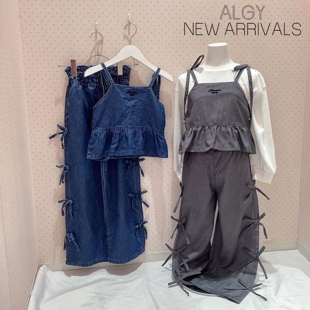 125-165 size [即納]   オールインワン風りぼんセットアップ    (ALGY)