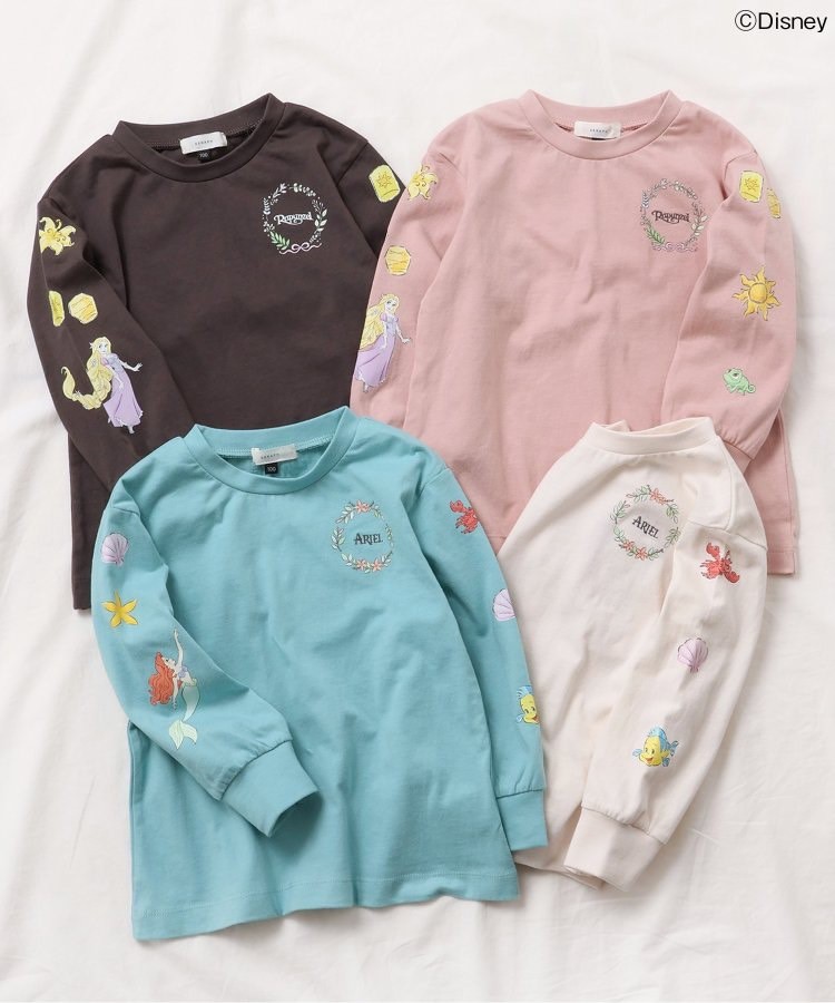 90-140size [即納]     ディズニーキャラクター/プリンセス 袖モチーフTシャツ  (SERAPH)