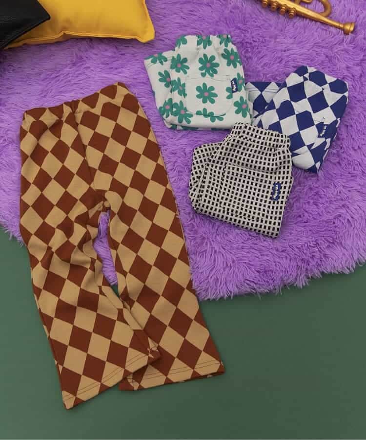 80-140size [即納]  I'm Jelly！総柄ジャガードフレアパンツ 10分丈  (BREEZE)