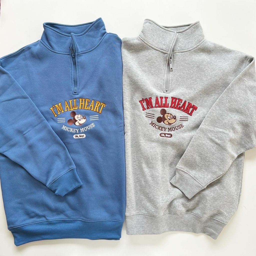 大人size[即納]   ハーフジップミッキー刺繍裏起毛トレーナー