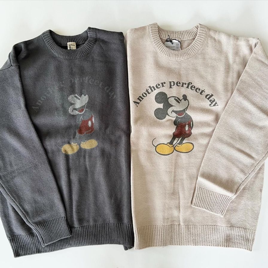 大人size[即納]   加工風ミッキープリント　ニット