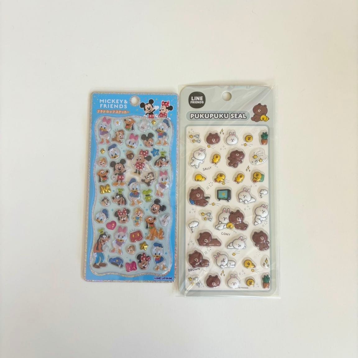 [シークレット販売]   2枚セット　ミッキーフレンズプチドロップシール　LINE FRIENDS 立体シール　セット