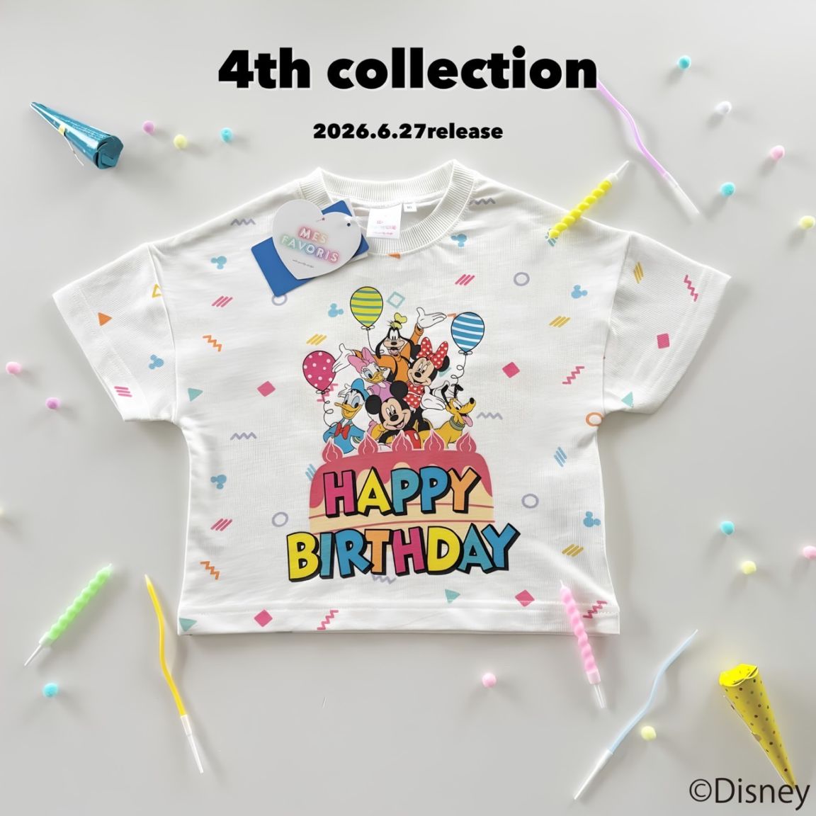 90-140&大人size [7/13以降配送]  Mickey Friends Happy Birthday Tシャツ   ( mes favoris original )