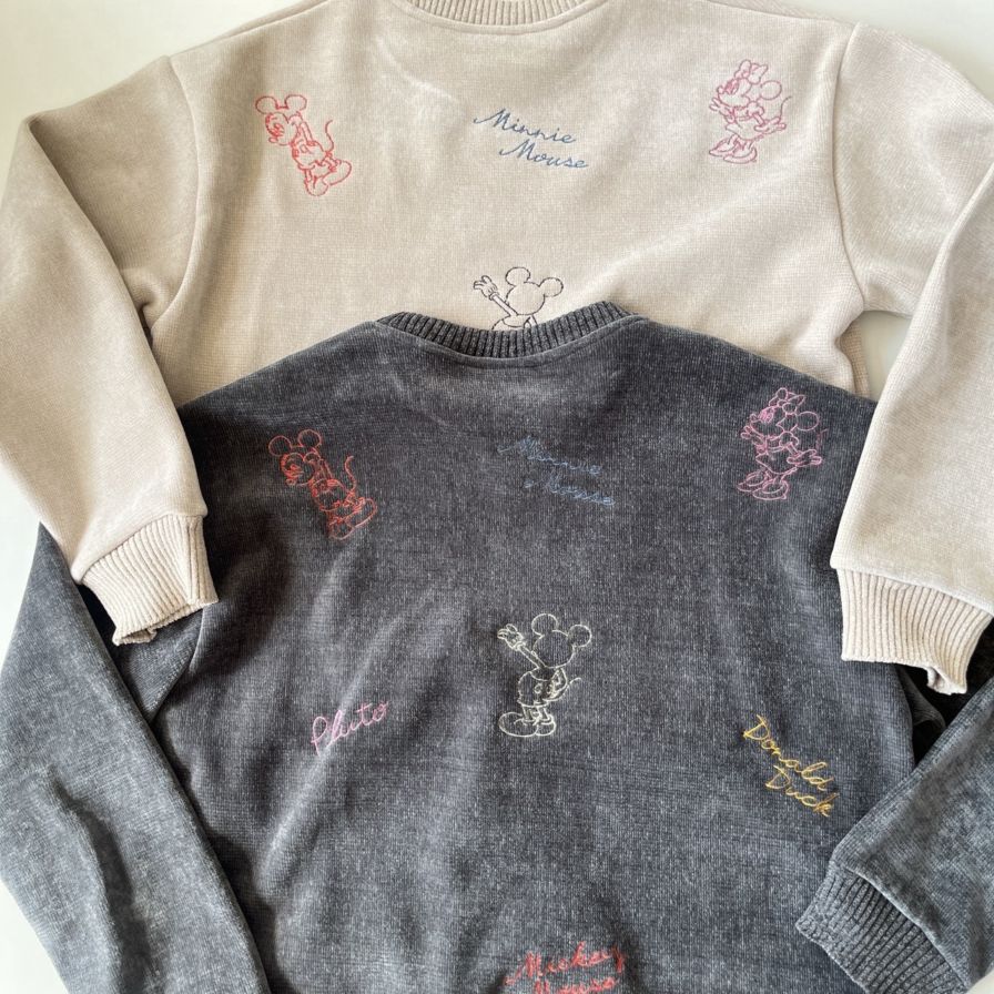 大人size[即納]   ミッキーミニー刺繍裏シャギートレーナー