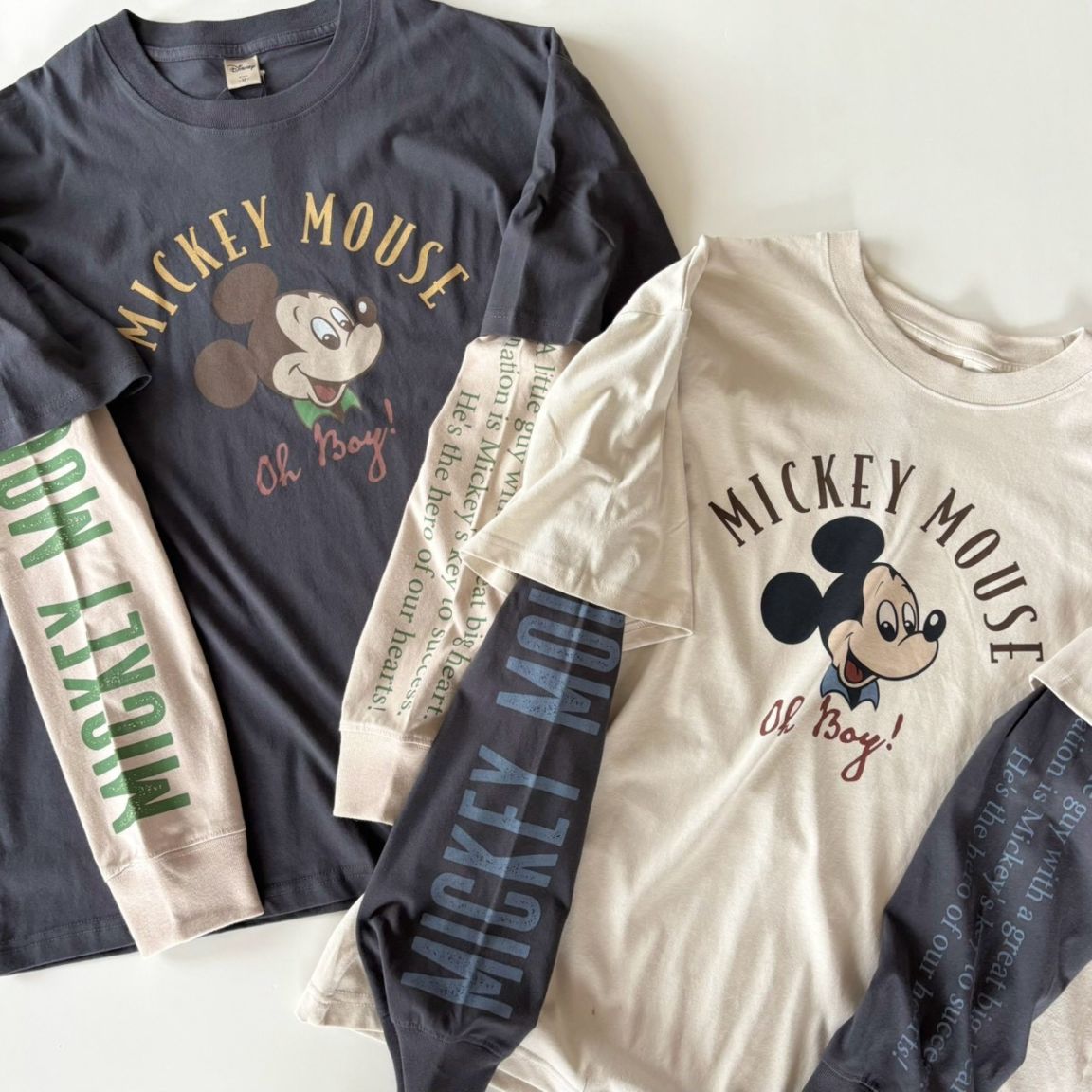 大人size[即納]   ミッキー　重ね着風長袖Tシャツ