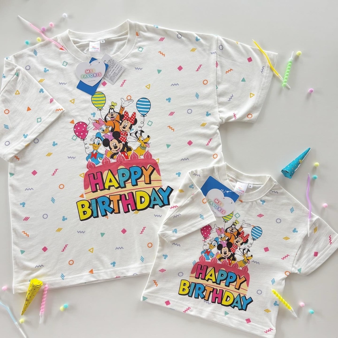90-140&大人size [即納]  Mickey Friends Happy Birthday Tシャツ   ( mes favoris original )