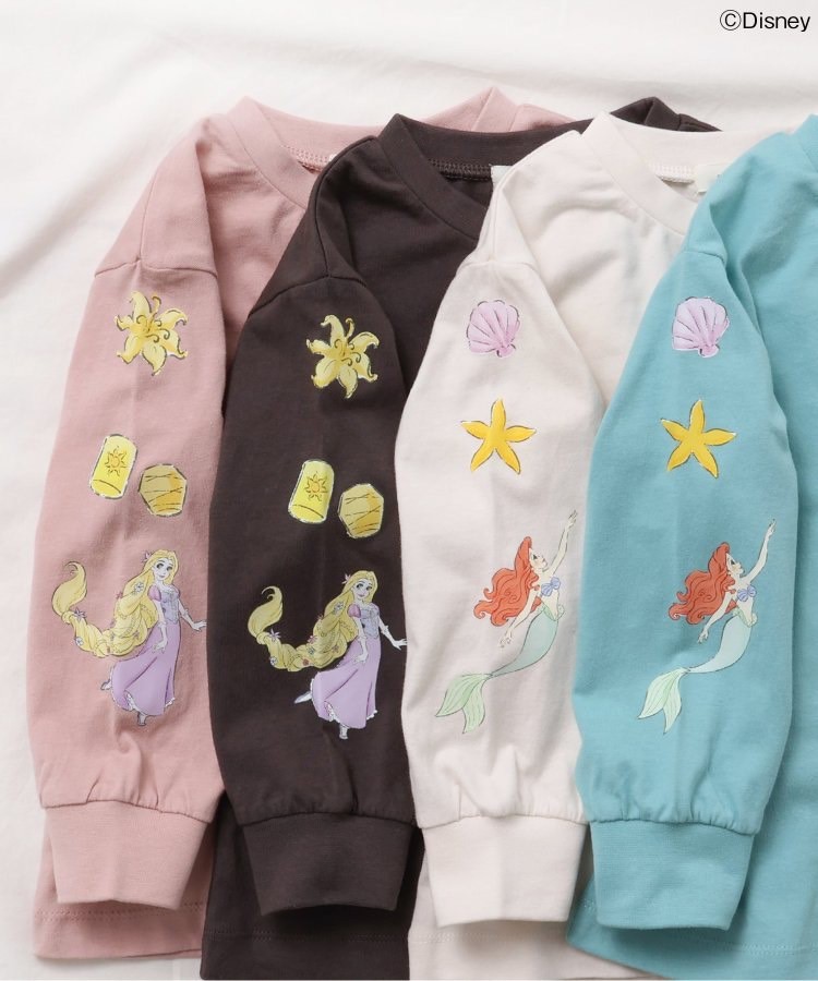 90-140size [即納]     ディズニーキャラクター/プリンセス 袖モチーフTシャツ  (SERAPH)