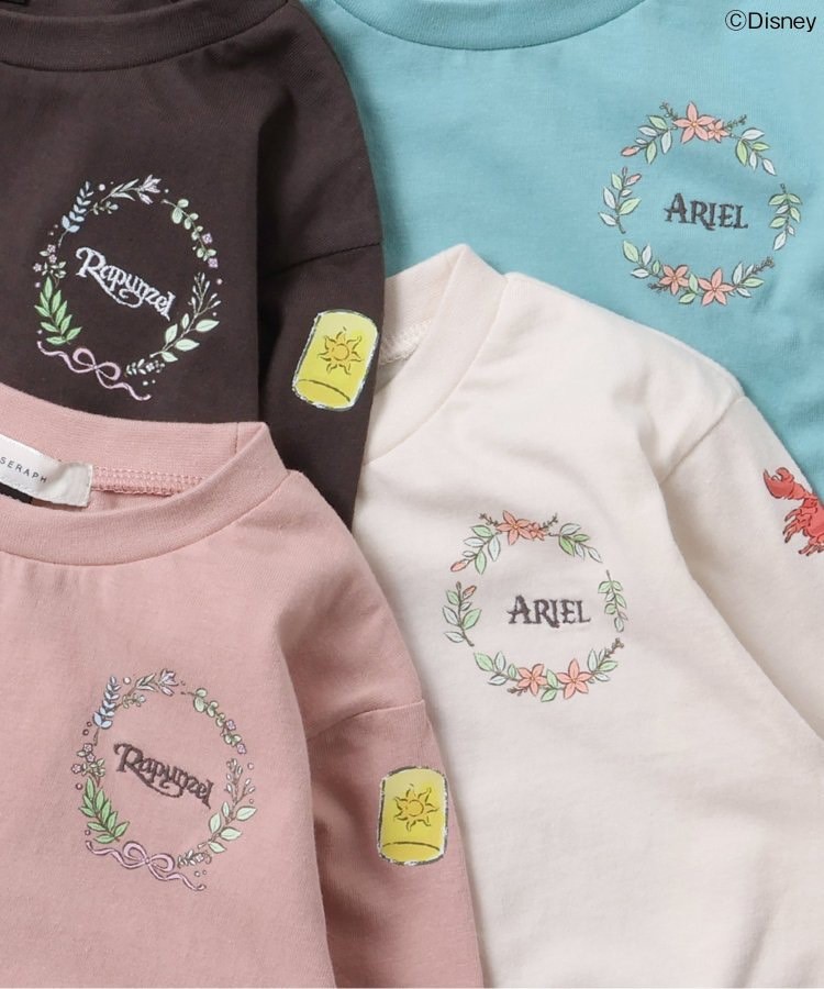 90-140size [即納]     ディズニーキャラクター/プリンセス 袖モチーフTシャツ  (SERAPH)