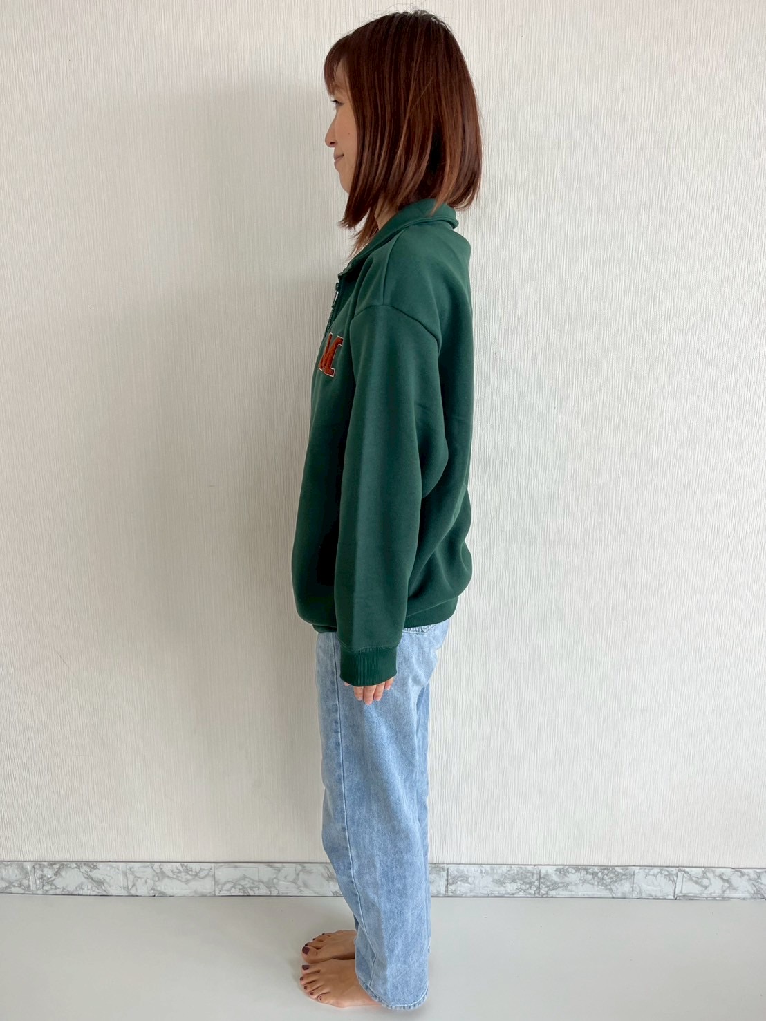 大人size[即納]   ハーフジップミッキー刺繍裏起毛トレーナー