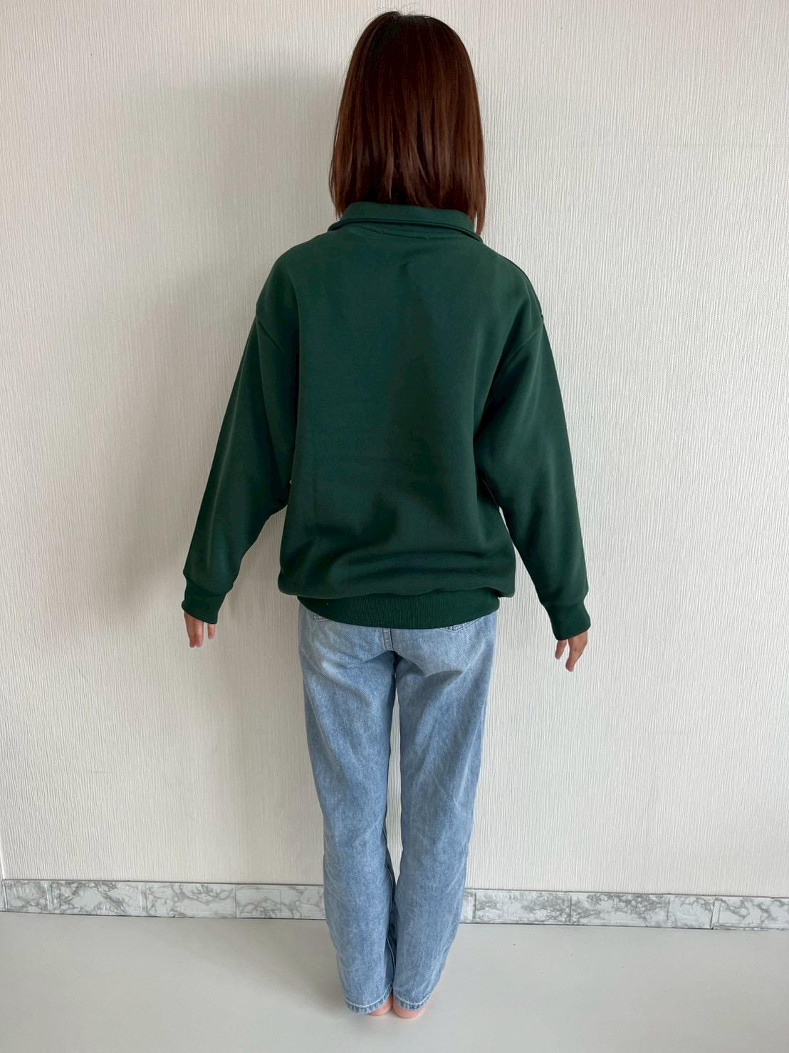 大人size[即納]   ハーフジップミッキー刺繍裏起毛トレーナー