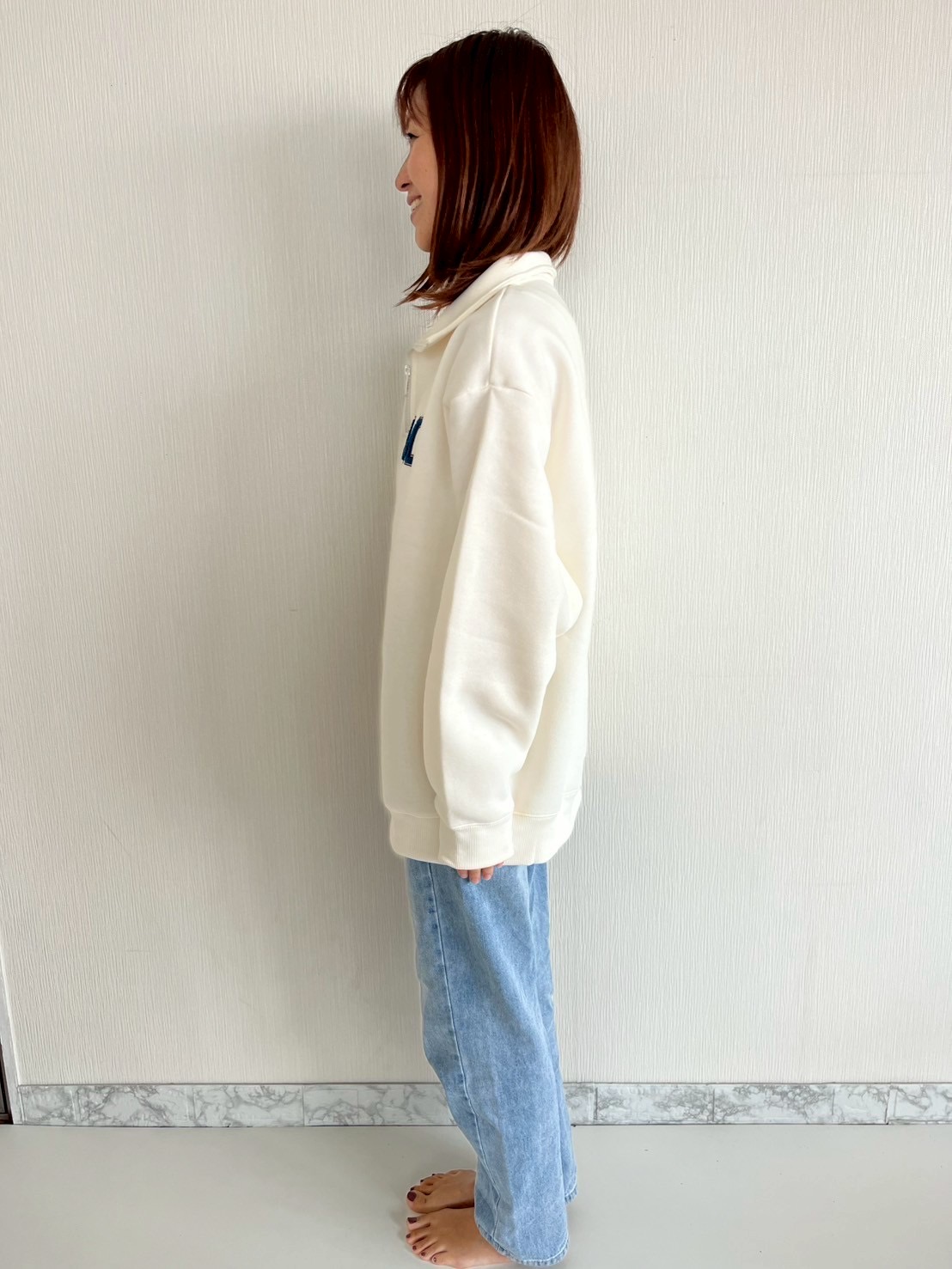 大人size[即納]   ハーフジップミッキー刺繍裏起毛トレーナー