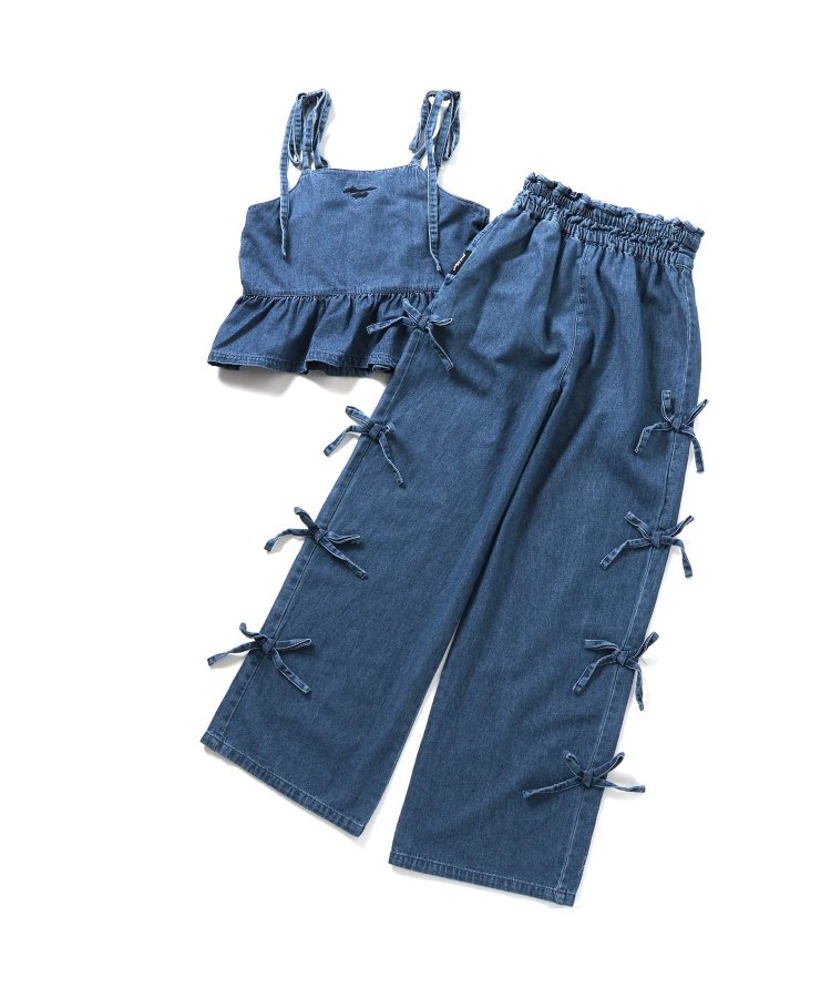 125-165 size [即納]   オールインワン風りぼんセットアップ    (ALGY)