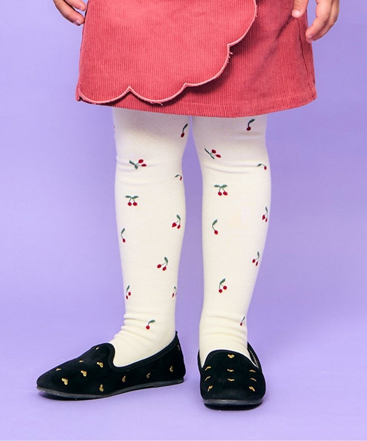 80-140size [即納]    ハートさくらんぼ柄 タイツ    (Ampersand)