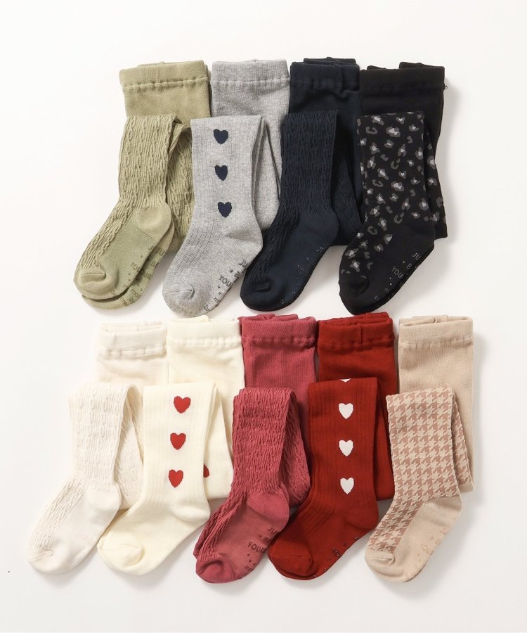 80-140size [即納]    ハートさくらんぼ柄 タイツ    (Ampersand)