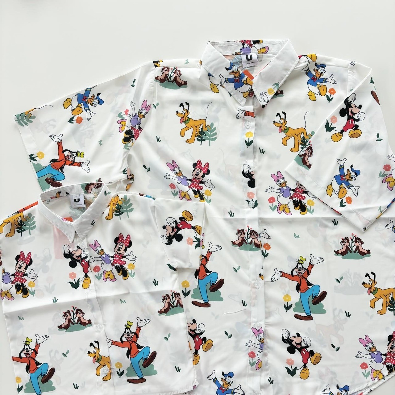 90.110.130&ladies size[即納]  Mickey&Friends総柄シャツ  (mes favoris original )