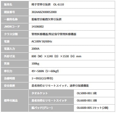 椅子型牽引装置 オルソトラック ラセディア OL-6110 | メディカル