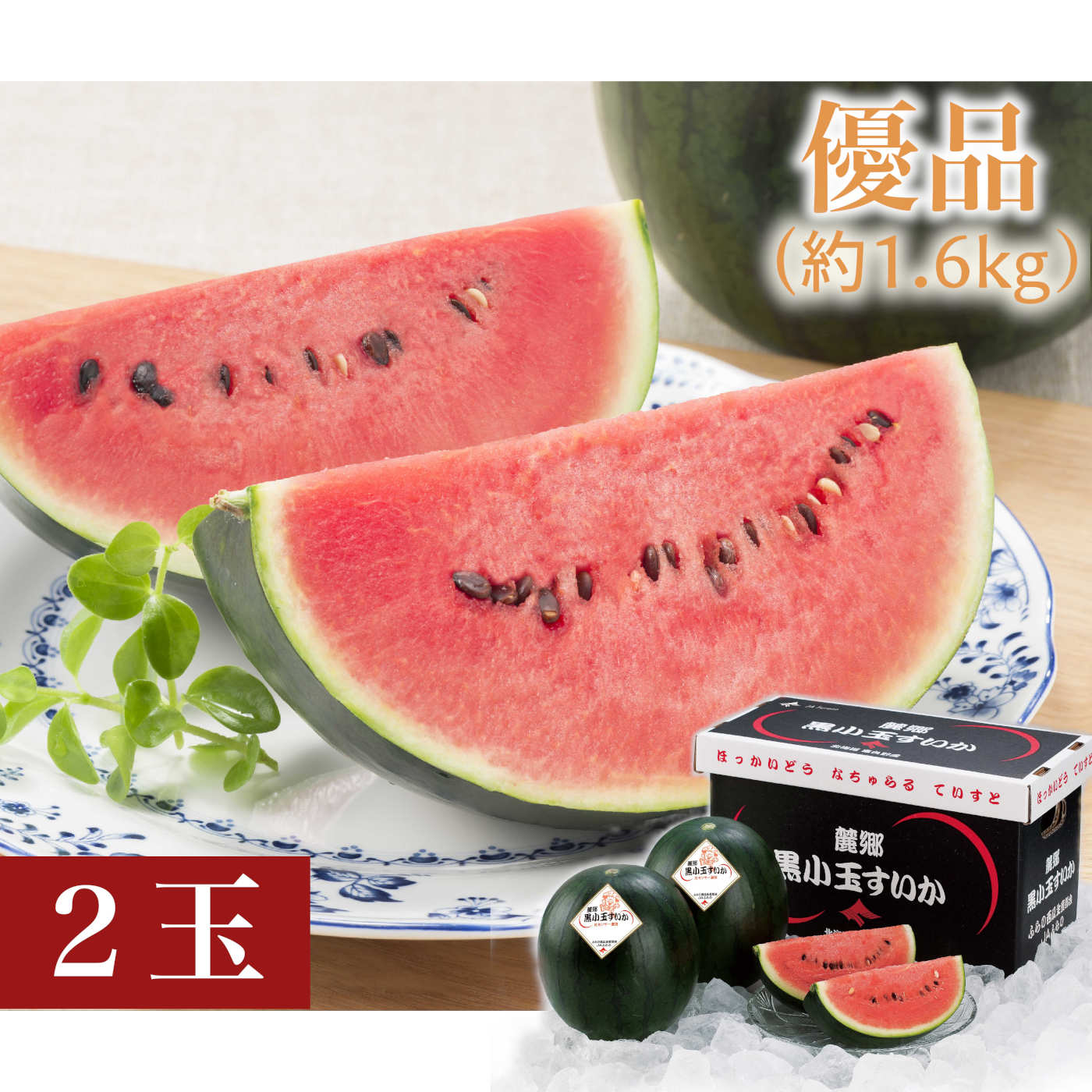 【数量限定】麓郷黒小玉すいか　優品（約1.6kg）2玉