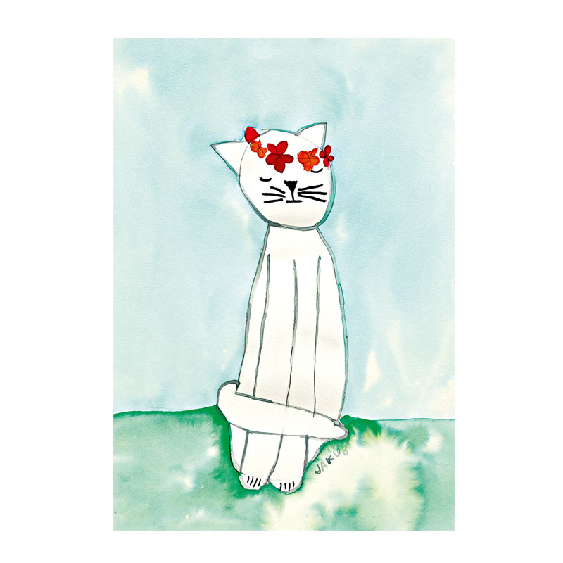 絵葉書 【花飾りをした猫】 №606