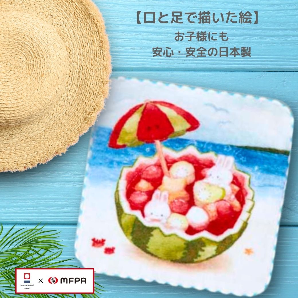 【今治タオル】 プチタオル 「フルーツポンチ」 №438｜かわいいうさぎとスイカの楽しいミニタオル