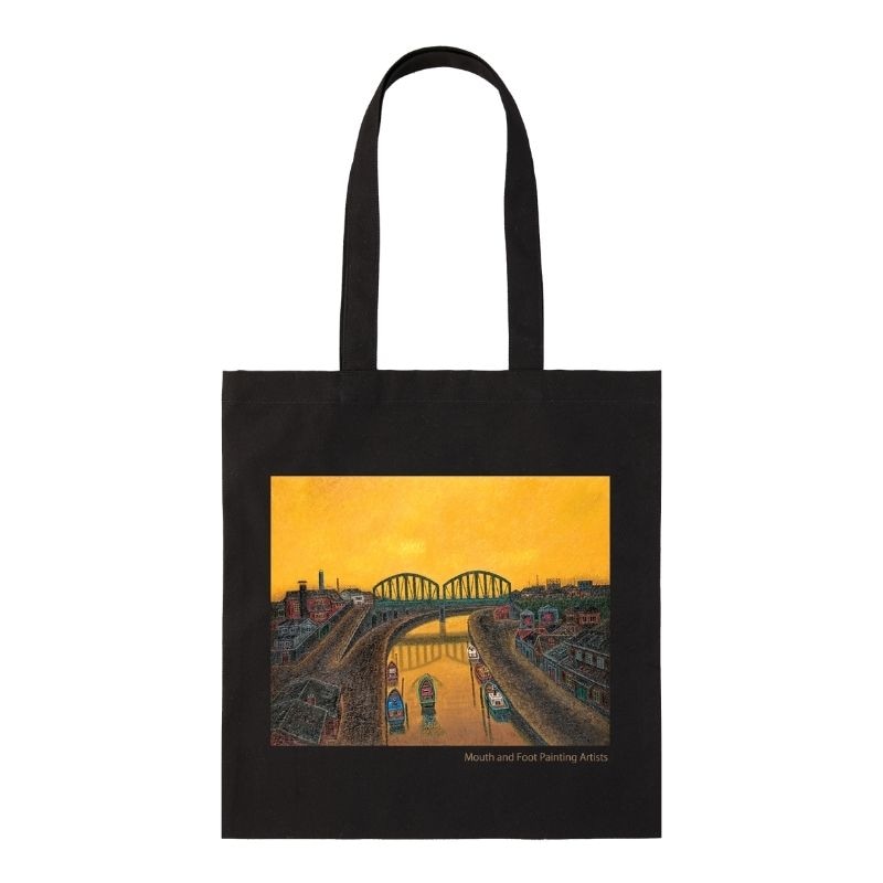 倉敷帆布 トートバッグ「運河の鉄橋（夕景）」T37｜コットン100％・アートを持ち歩く