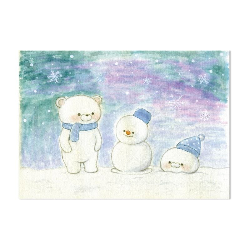 絵葉書「しろくま・雪だるま」№623｜やさしい冬のご挨拶に