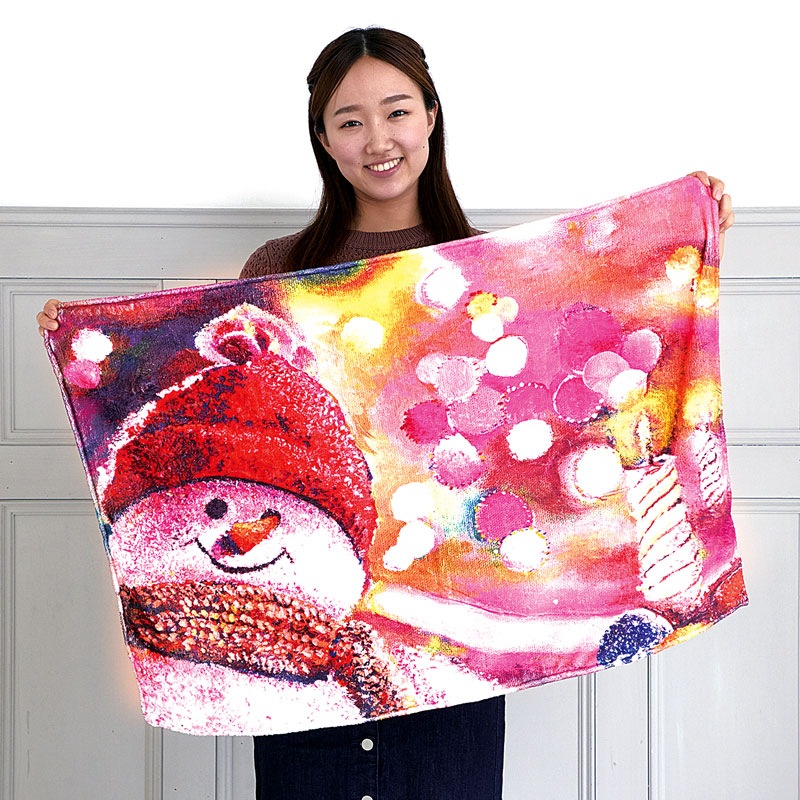 フリースひざ掛け 【愛らしいスノーマン】 №853