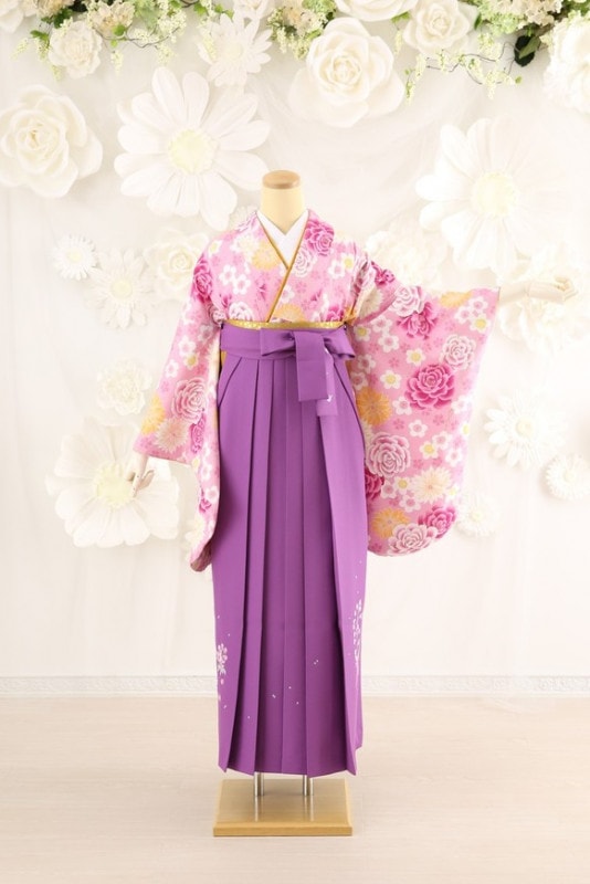 【卒業式袴レンタル/着物レンタル/通販レンタル】　ブランド 押切もえ/学生袴/卒業式/小学生袴/かわいい袴/ピンク/パープル/着物-274/袴-174