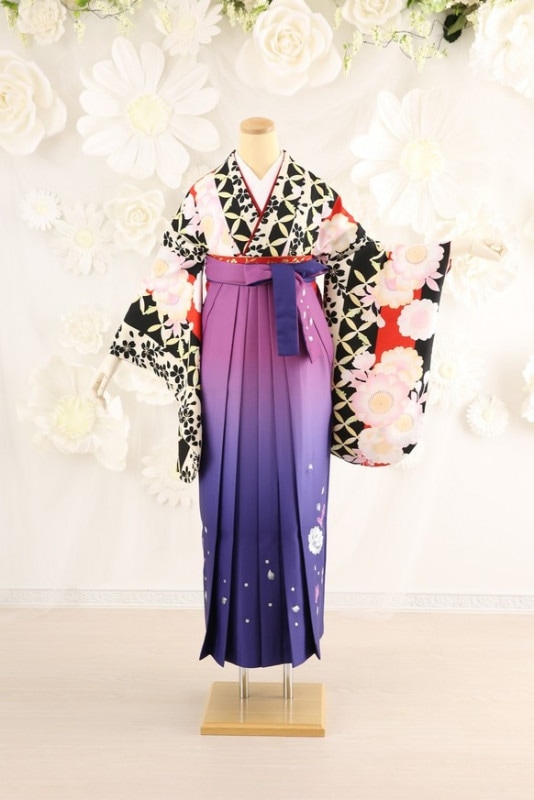 【卒業式袴レンタル/着物レンタル/通販レンタル】ブランド スザンヌ/学生袴/卒業式/小学生袴/かわいい袴/黒/紫/着物-297/袴-190