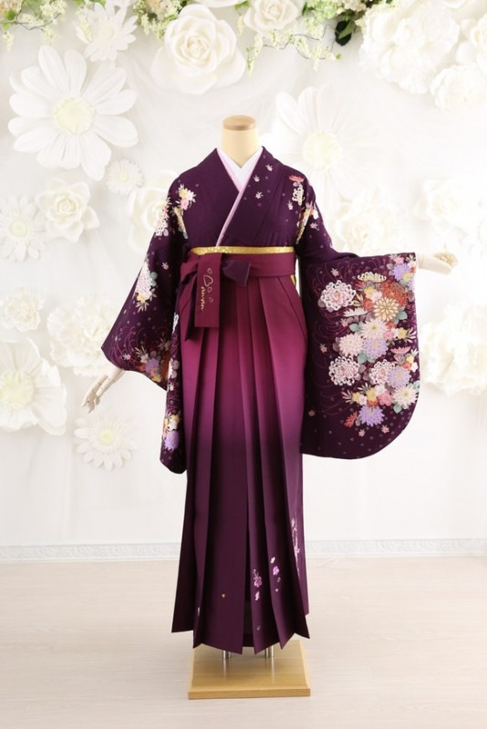 【卒業式袴レンタル/着物レンタル/通販レンタル】ブランド　anan/学生袴/卒業式/小学生袴/かわいい袴/紫／エンジ／着物-248/袴-149