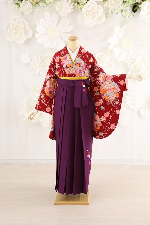 【卒業式袴レンタル/着物レンタル/通販レンタル】 ブランド/Kansai/学生袴/卒業式/小学生袴/かわいい袴/赤/紫/着物-228/袴-116