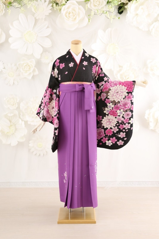 【卒業式袴レンタル/着物レンタル/通販レンタル】　ブランド 押切もえ/学生袴/卒業式/小学生袴/かわいい袴/黒/紫/着物-277/袴-174