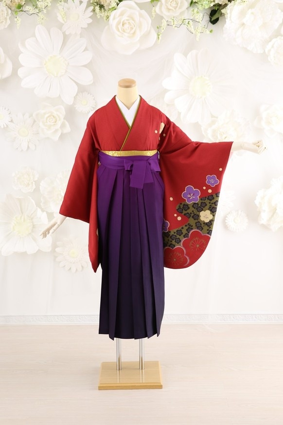 【卒業式袴レンタル/着物レンタル/通販レンタル】　学生袴/先生袴/卒業式/小学生袴/レトロ袴/赤/紫/着物-83/袴-2