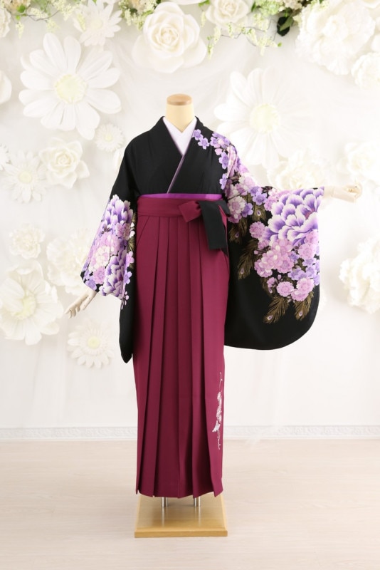 【卒業式袴レンタル/着物レンタル/通販レンタル】　ブランド NICOLE/学生袴/卒業式/小学生袴/先生袴/モダン/エンジ/黒/着物-270/袴-168