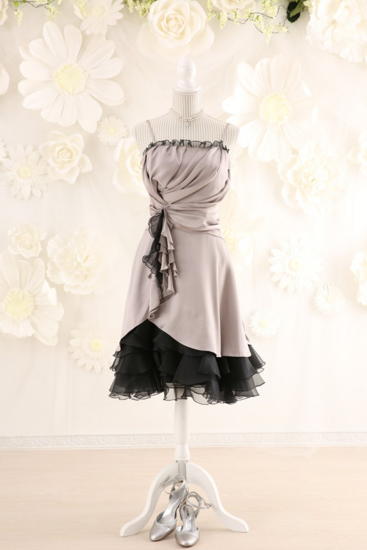 【結婚式パーティーお呼ばれドレスレンタル】結婚式/謝恩会/二次会/黒/グレー/かわいい/9号/16-5