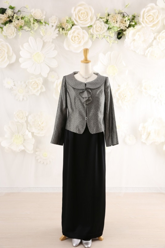 【結婚式パーティーお呼ばれドレスレンタル】結婚式/謝恩会/二次会/グレー/黒/シルバー/11号/11-280/Merci