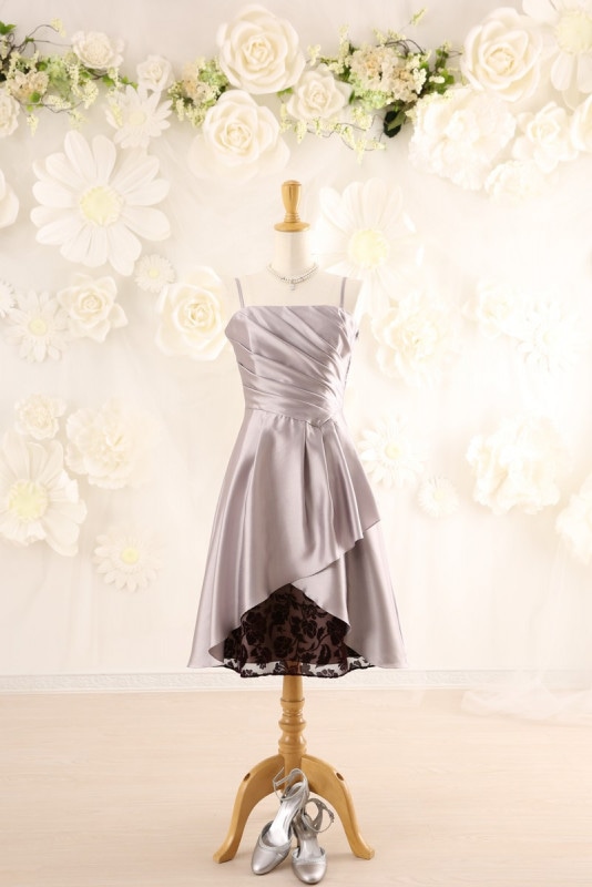 【結婚式パーティーお呼ばれドレスレンタル】結婚式/謝恩会/二次会/グレー/黒/シルバー/かわいい/9号/02-141