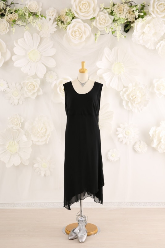 【結婚式パーティーお呼ばれドレスレンタル】結婚式/謝恩会/二次会/黒/シンプル/17号/08-143