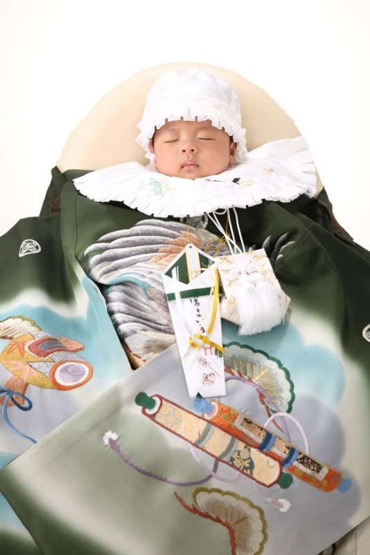 【お宮参り男の子着物 産着レンタル お宮参り小物】お宮参り着物/産着/赤ちゃんの着物/緑/みJ-8 / み小J-4