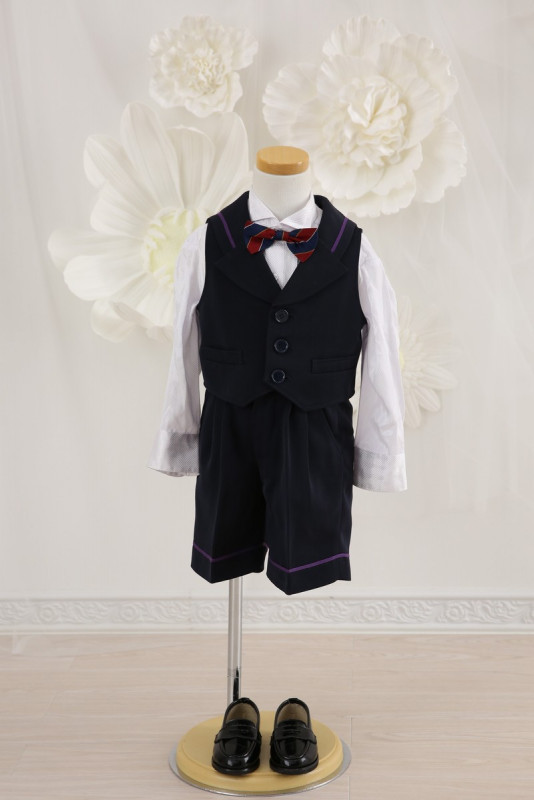 【結婚式パーティーお呼ばれ男の子フォーマル・男の子レンタル】結婚式/発表会/男の子タキシード/紺/2歳用/J2-3（90）