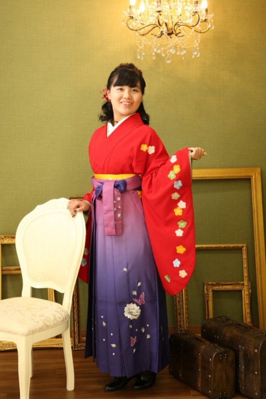 【卒業式袴レンタル/着物レンタル/通販レンタル】　ブランドKansai/学生袴/卒業式/かわいい袴/赤/ラベンダー×ブルー/着物-193/袴-190